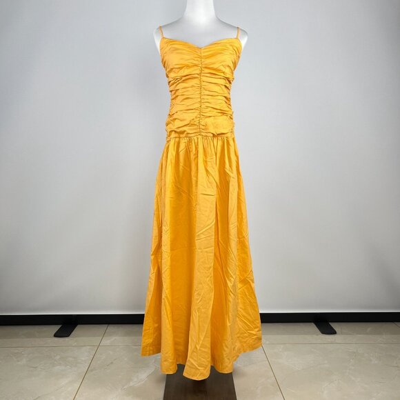 NWT Farm Rio Gathered Drop Waist Maxi Dress Size S Orange Cotton - Picture 4 of 15